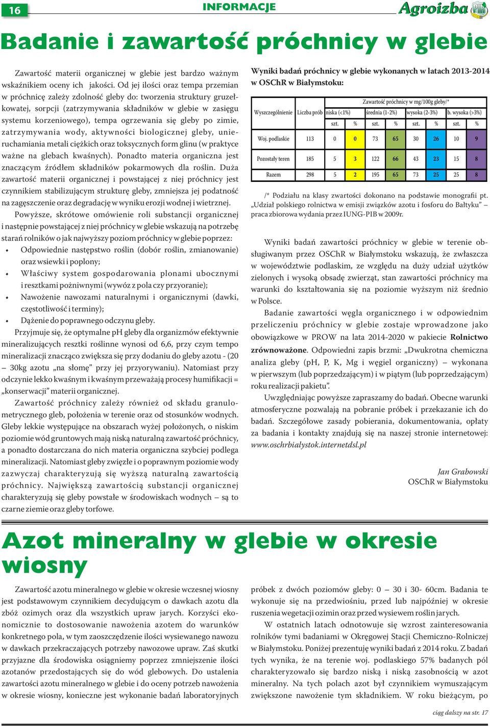 si gleby po zimie, zatrzymywania wody, aktywno ci biologicznej gleby, unieruchamiania metali ci kich oraz toksycznych form glinu (w praktyce wa ne na glebach kwa nych).