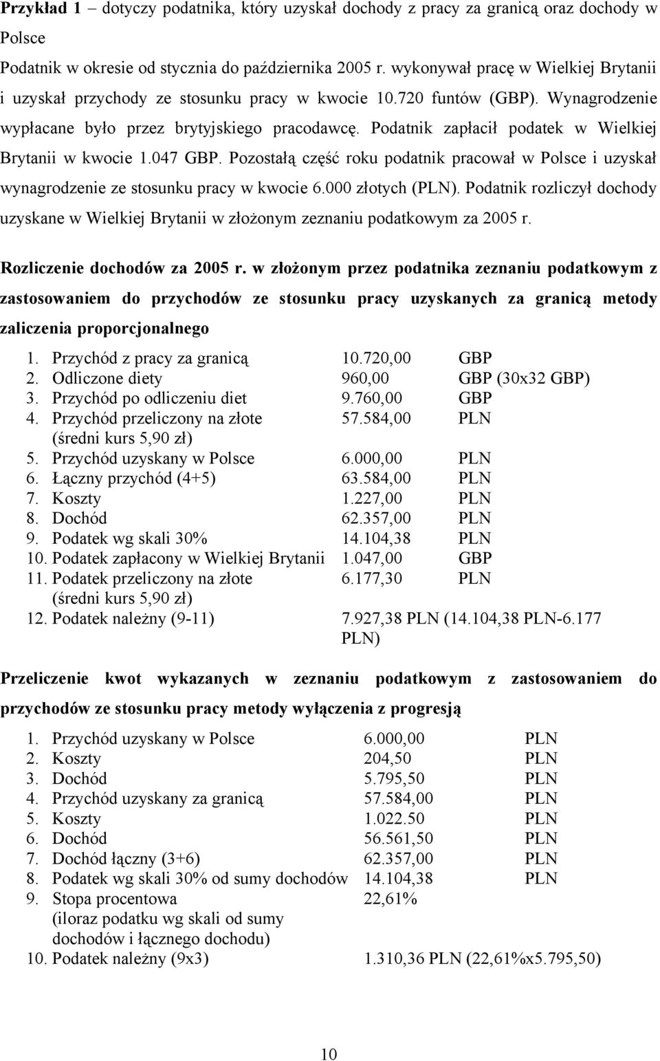 Podatnik zapłacił podatek w Wielkiej Brytanii w kwocie 1.047 GBP. Pozostałą część roku podatnik pracował w Polsce i uzyskał wynagrodzenie ze stosunku pracy w kwocie 6.000 złotych (PLN).