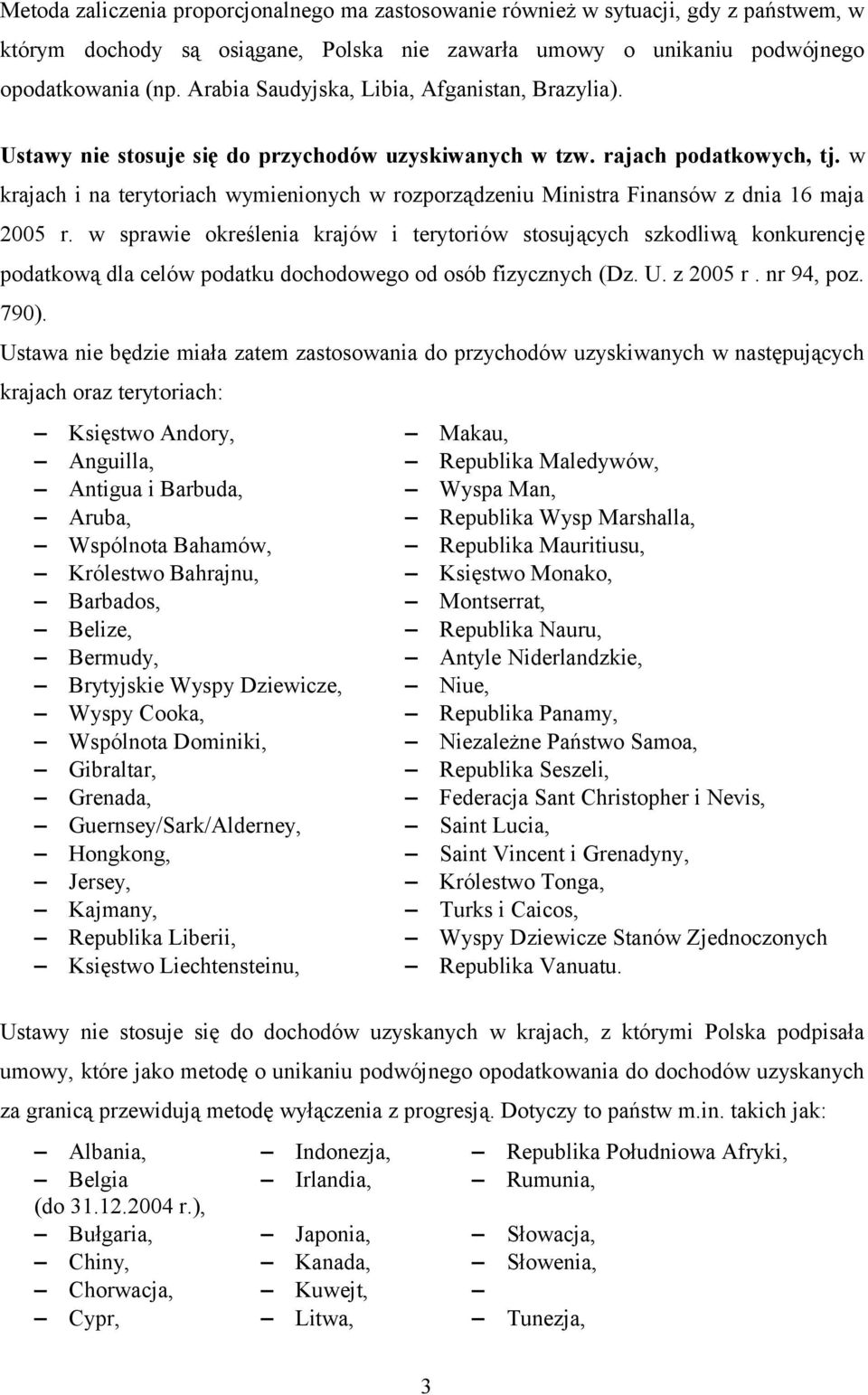 w krajach i na terytoriach wymienionych w rozporządzeniu Ministra Finansów z dnia 16 maja 2005 r.