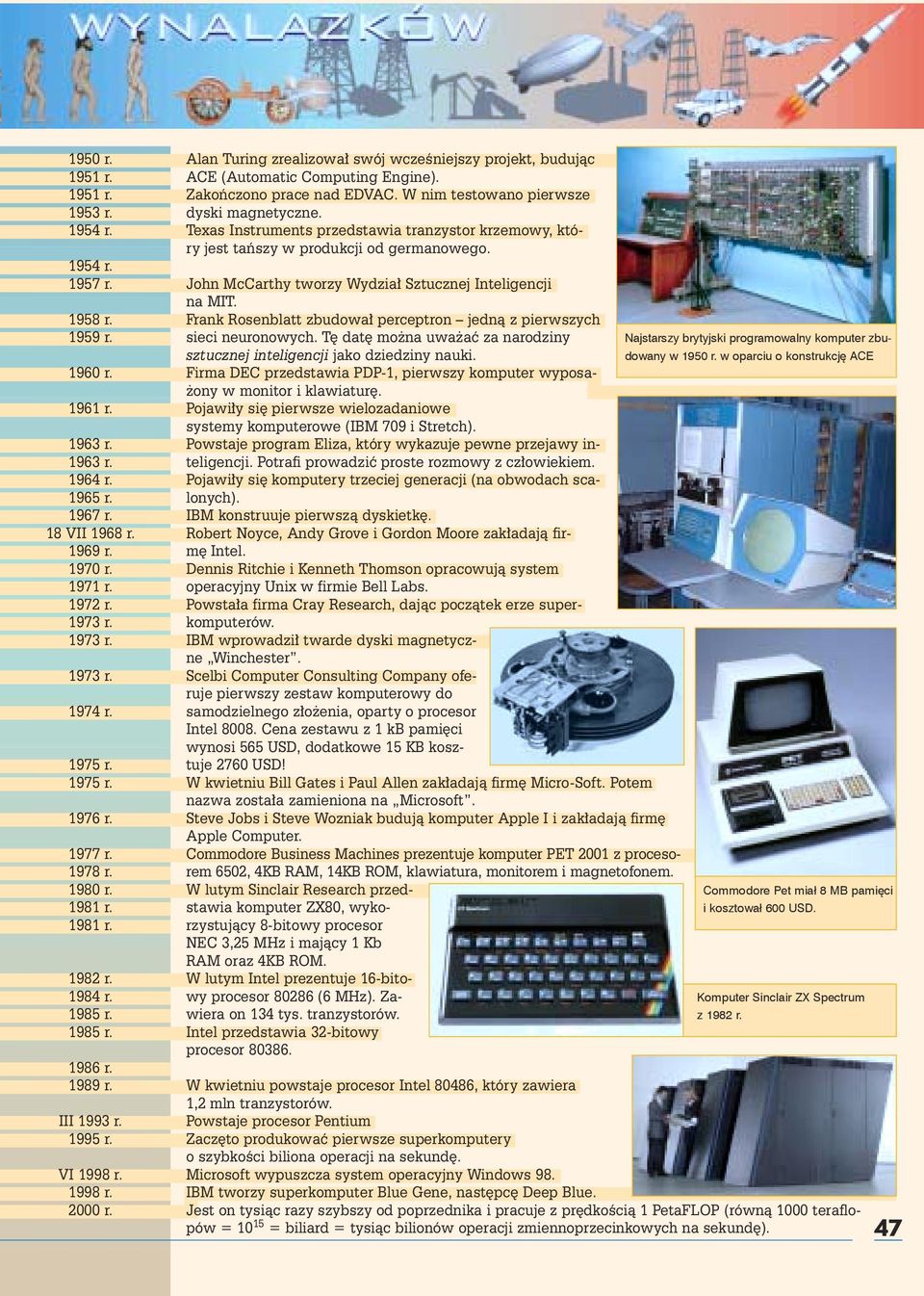 Alan Turing zrealizowa³ swój wczeœniejszy projekt, buduj¹c ACE (Automatic Computing Engine). Zakoñczono prace nad EDVAC. W nim testowano pierwsze dyski magnetyczne.