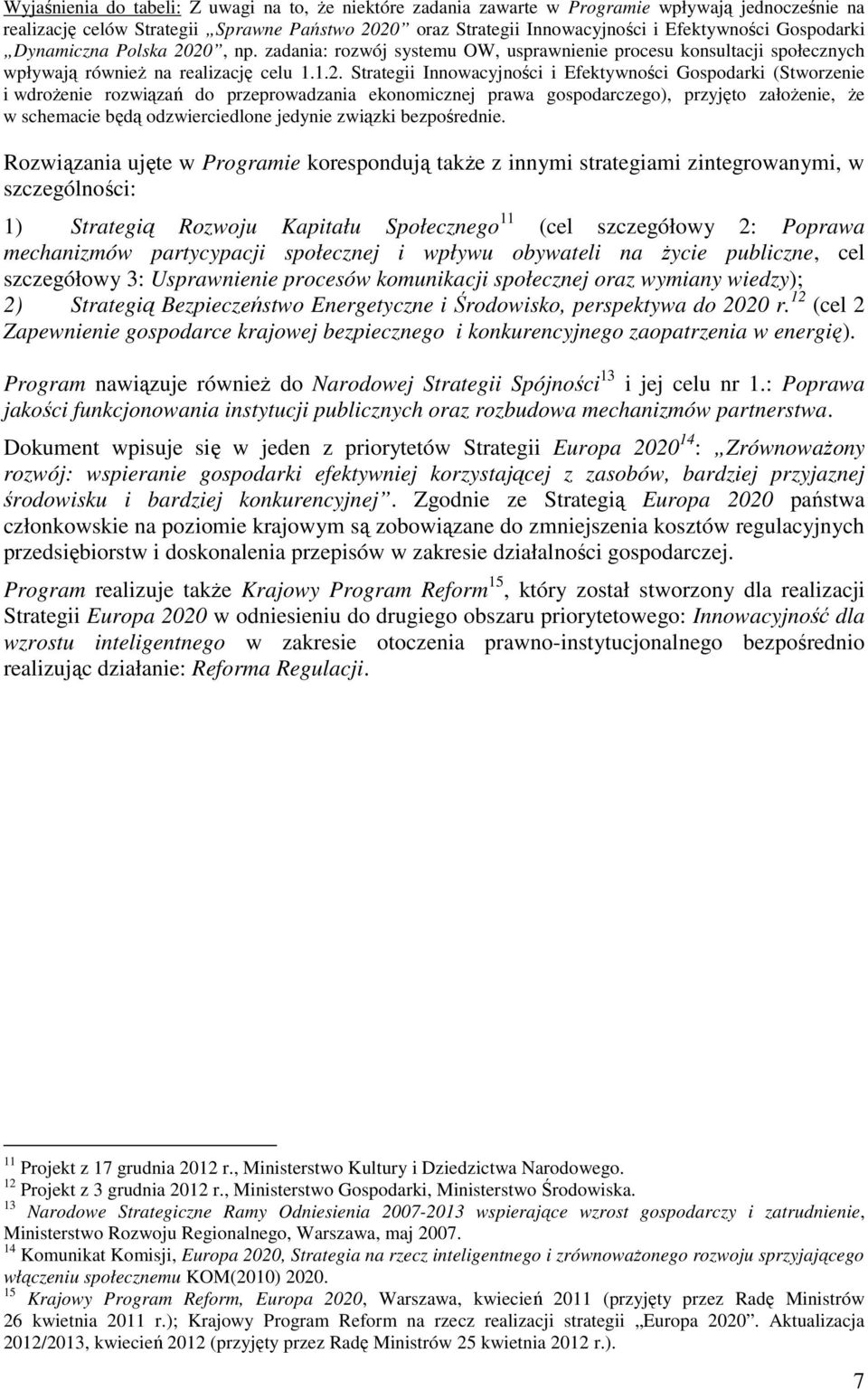 20, np. zadania: rozwój systemu OW, usprawnienie procesu konsultacji społecznych wpływają również na realizację celu 1.1.2. Strategii Innowacyjności i Efektywności Gospodarki (Stworzenie i wdrożenie