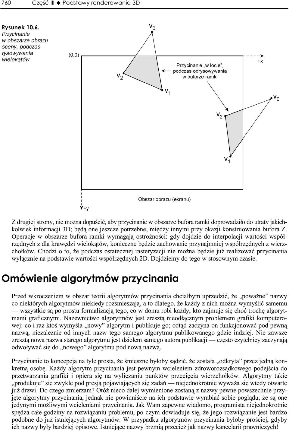 Operacje w obszarze bufora ramki wymagają ostrożności: gdy dojdzie do interpolacji wartości współrzędnych z dla krawędzi wielokątów, konieczne będzie zachowanie przynajmniej współrzędnych z