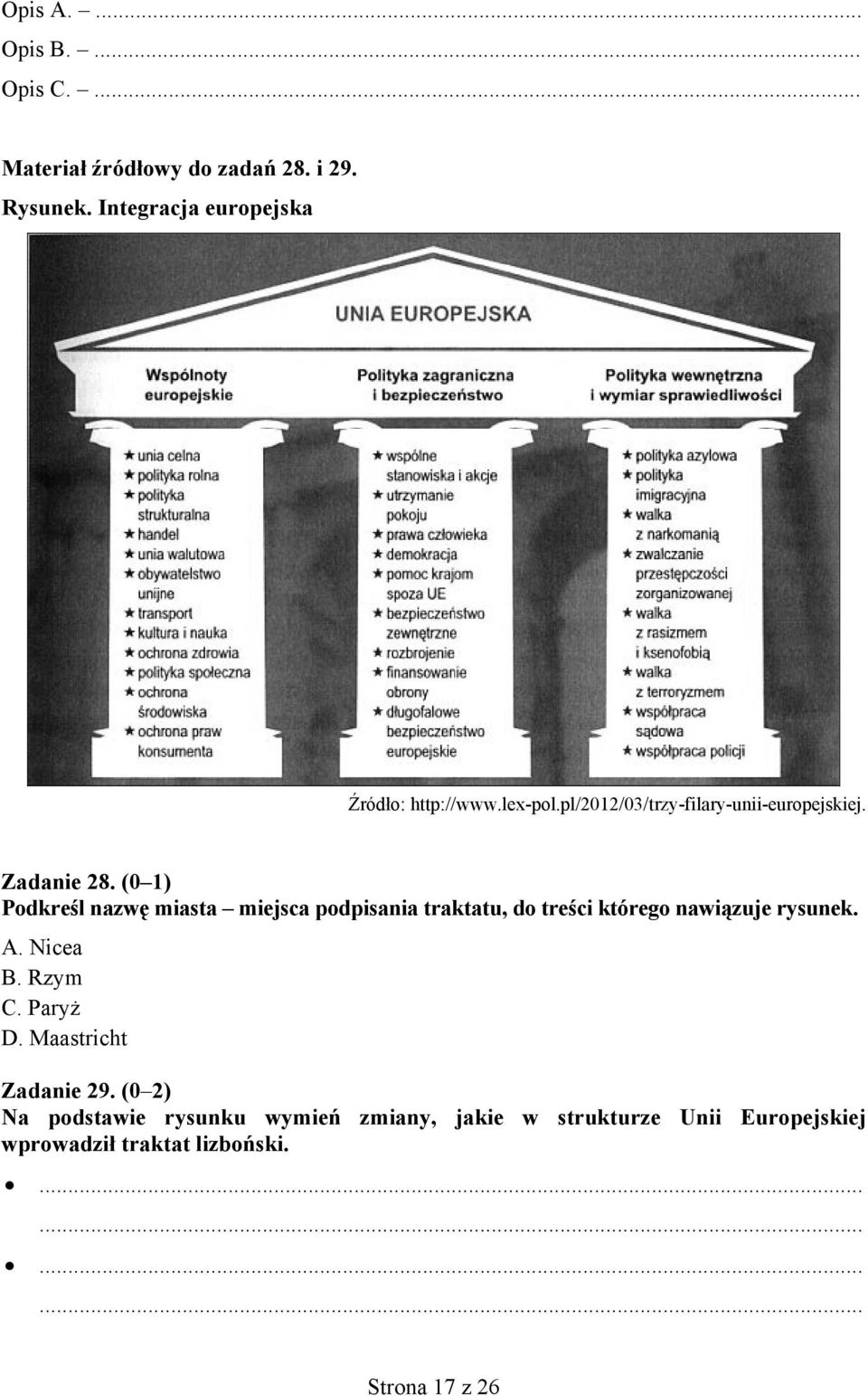 (0 1) Podkreśl nazwę miasta miejsca podpisania traktatu, do treści którego nawiązuje rysunek. A. Nicea B. Rzym C.