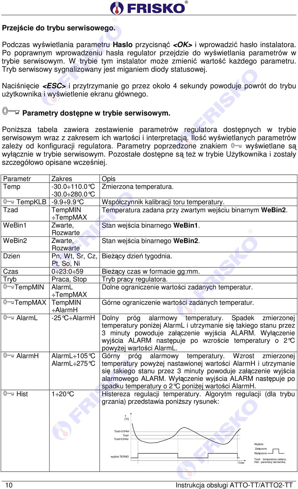 Tryb serwisowy sygnalizowany jest miganiem diody statusowej. Naciśnięcie <ESC> i przytrzymanie go przez około 4 sekundy powoduje powrót do trybu użytkownika i wyświetlenie ekranu głównego.