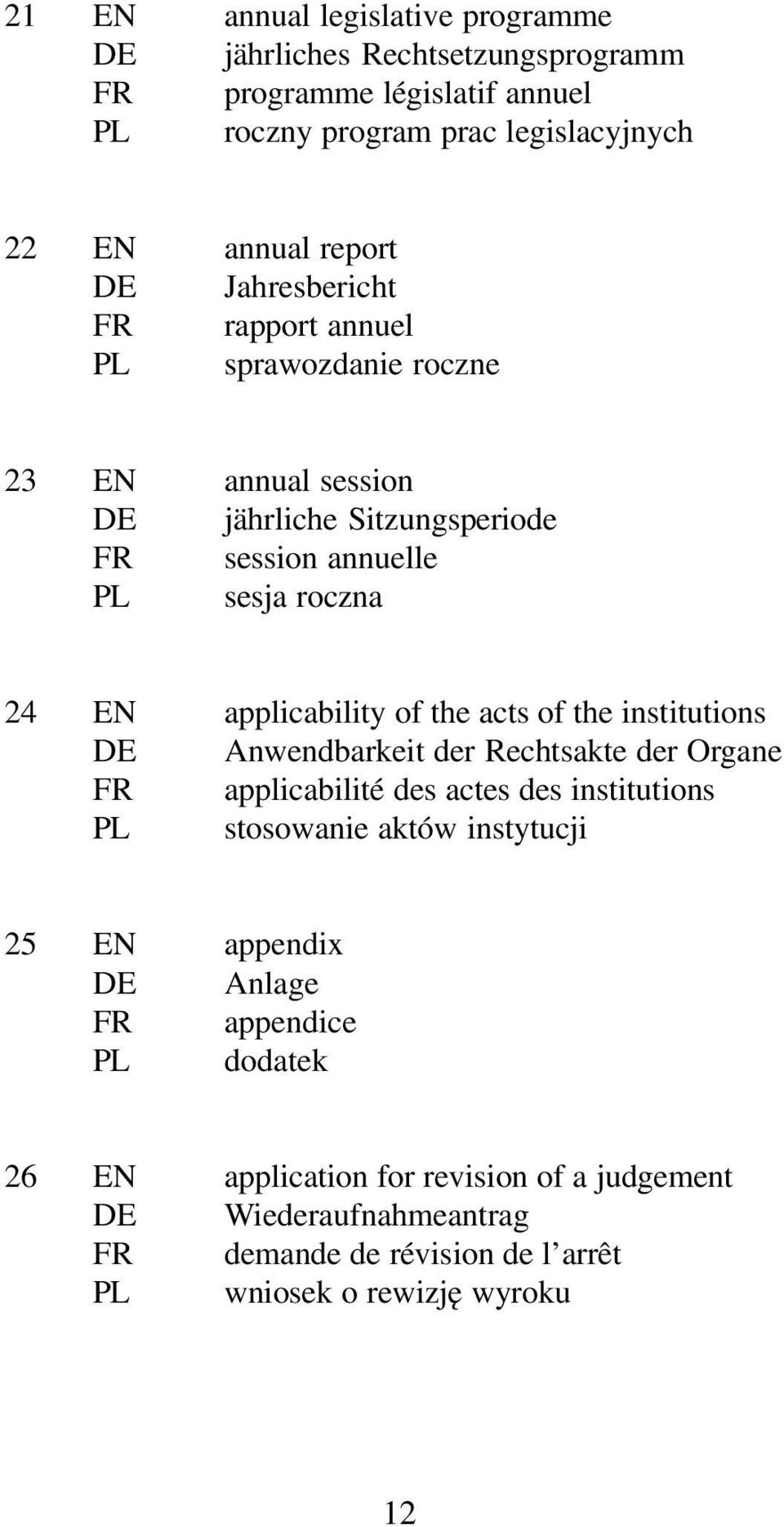 the acts of the institutions DE Anwendbarkeit der Rechtsakte der Organe FR applicabilité des actes des institutions PL stosowanie aktów instytucji 25 EN appendix DE