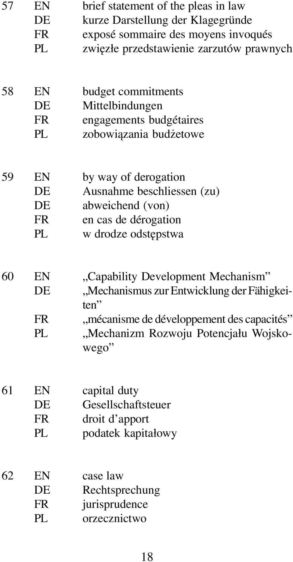 dérogation PL w drodze odstêpstwa 60 EN Capability Development Mechanism DE Mechanismus zur Entwicklung der Fähigkeiten FR mécanisme de développement des capacités PL Mechanizm