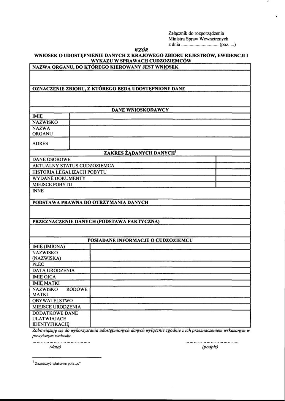 UDOSTĘPNIONE DANE IMIĘ NAZWISKO NAZWA ORGANU DANEWNIOSKODAWCY ADRES ZAKRES ŻĄDANYCH DANYCH 1 DANE OSOBOWE AKTUALNY STATUS CUDZOZIEMCA HISTORIA LEGALIZACJI POBYTU WYDANE DOKUMENTY MIEJSCE POBYTU INNE