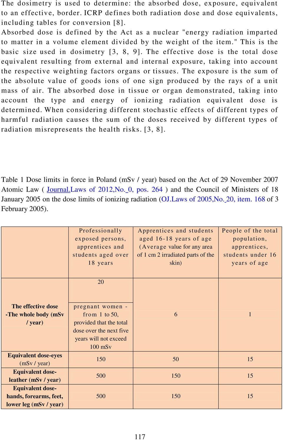 The effective dose is the total dose equivalent resulting from external and internal exposure, taking into account the respective weighting factors organs or tissues.