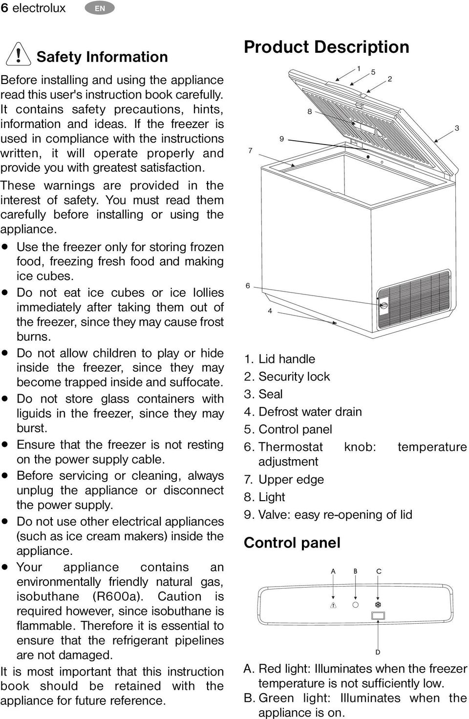 You must read them carefully before installing or using the appliance. Use the freezer only for storing frozen food, freezing fresh food and making ice cubes.