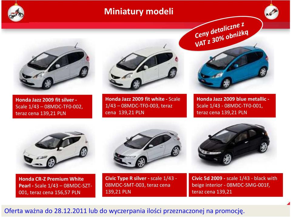 139,21 PLN Honda CR-Z Premium White Pearl - Scale 1/43 08MDC-SZT- 001, teraz cena 156,57 PLN Civic Type R silver -scale