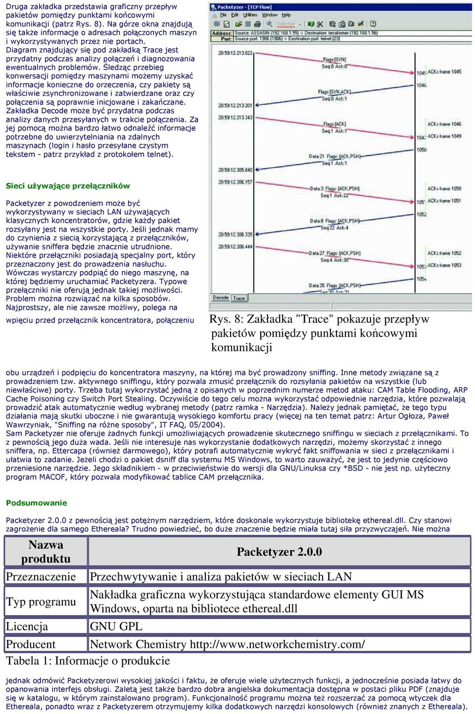 Diagram znajdujący się pod zakładką Trace jest przydatny podczas analizy połączeń i diagnozowania ewentualnych problemów.