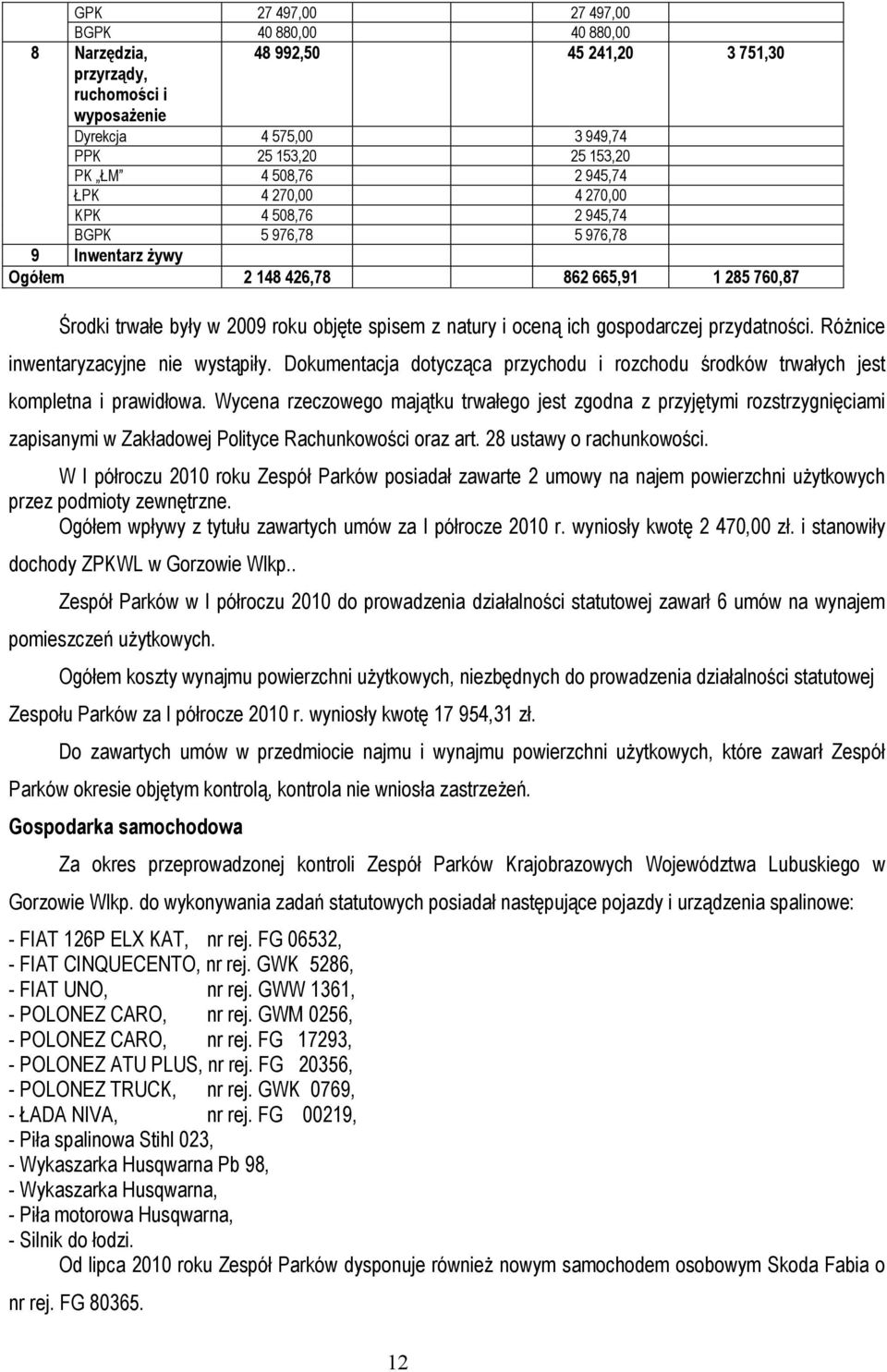 ich gospodarczej przydatności. RóŜnice inwentaryzacyjne nie wystąpiły. Dokumentacja dotycząca przychodu i rozchodu środków trwałych jest kompletna i prawidłowa.