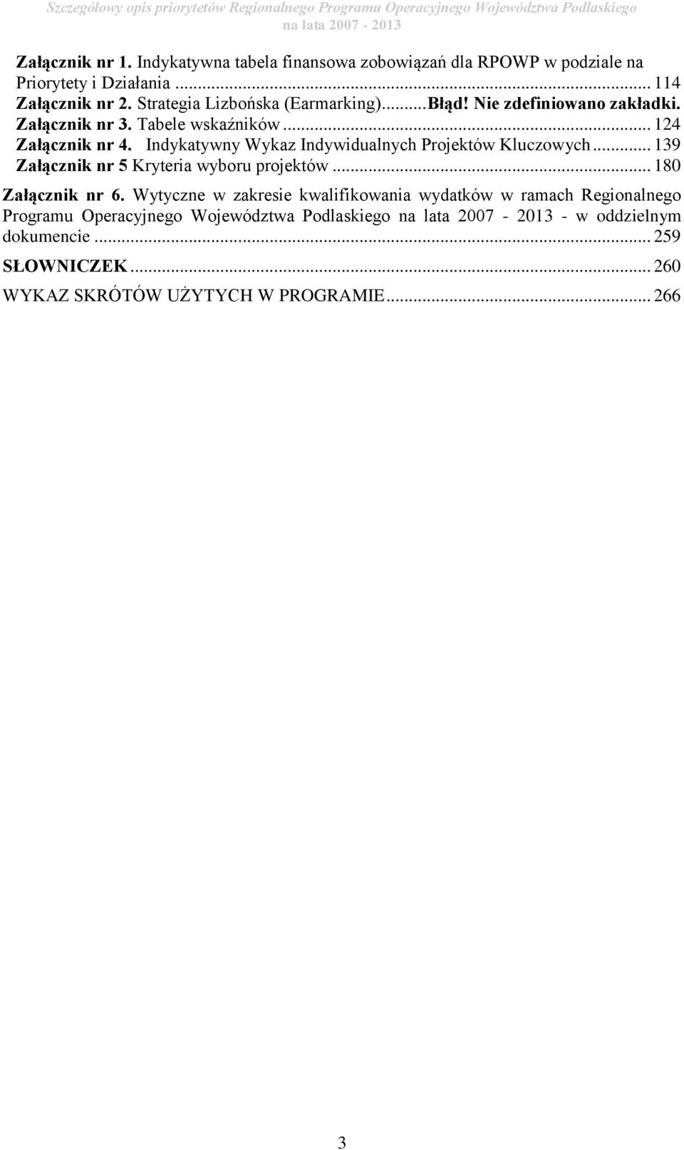 Nie zdefiniowano zakładki. Załącznik nr 3. Tabele wskaźników... 124 Załącznik nr 4. Indykatywny Wykaz Indywidualnych Projektów Kluczowych.