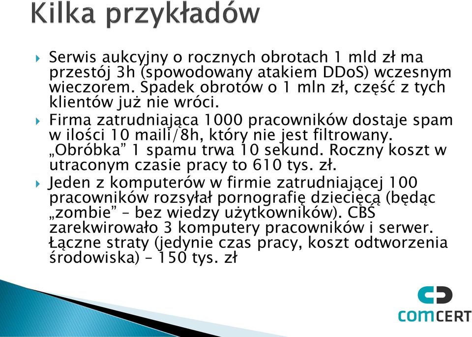 Firma zatrudniająca 1000 pracowników dostaje spam w ilości 10 maili/8h, który nie jest filtrowany. Obróbka 1 spamu trwa 10 sekund.