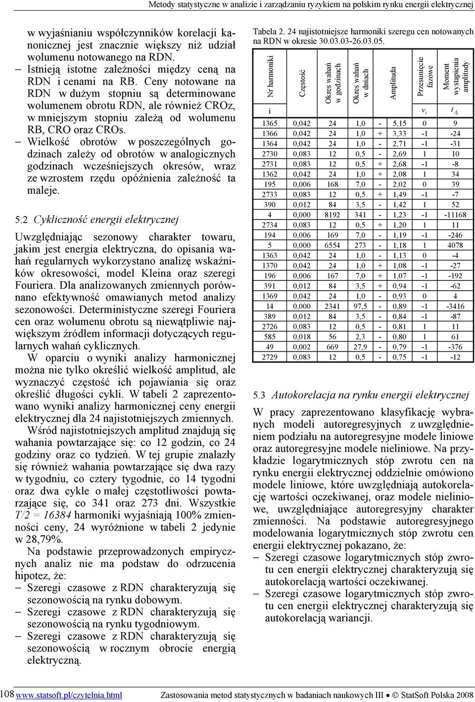 Wielkość obrotów w poszczególnych godzinach zależy od obrotów w analogicznych godzinach wcześniejszych okresów, wraz ze wzrostem rzędu opóźnienia zależność ta maleje. 5.