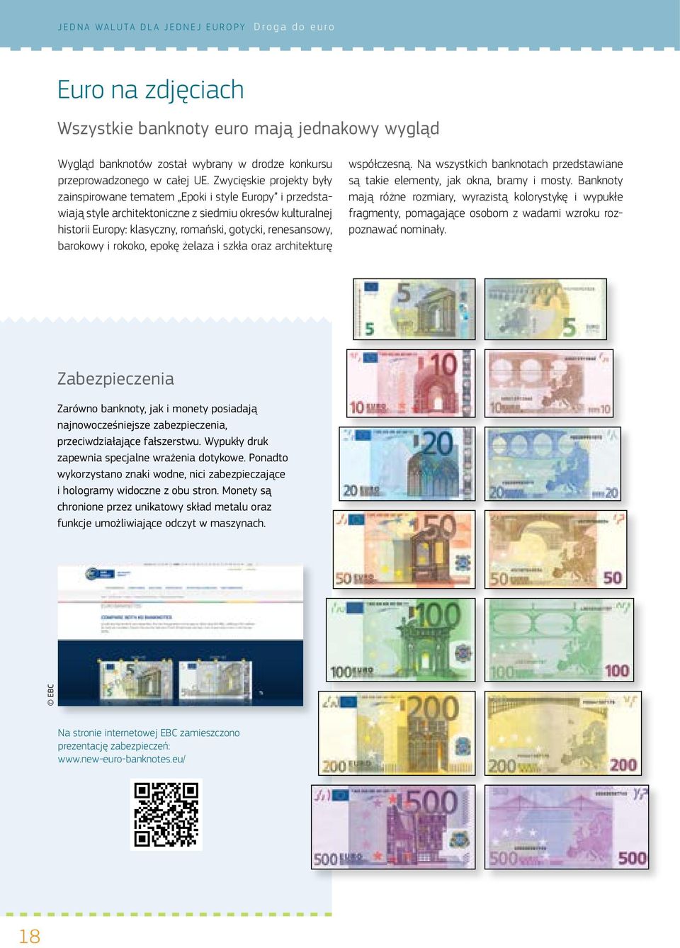 barokowy i rokoko, epokę żelaza i szkła oraz architekturę współczesną. Na wszystkich banknotach przedstawiane są takie elementy, jak okna, bramy i mosty.