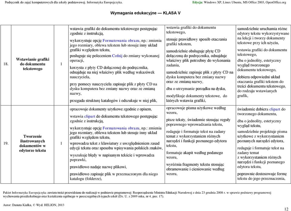 odnajduje na niej właściwy plik według wskazówek nauczyciela, przy pomocy nauczyciela zapisuje plik z płyty CD na dysku komputera bez zmiany nazwy oraz ze zmianą nazwy, przegada strukturę katalogów i