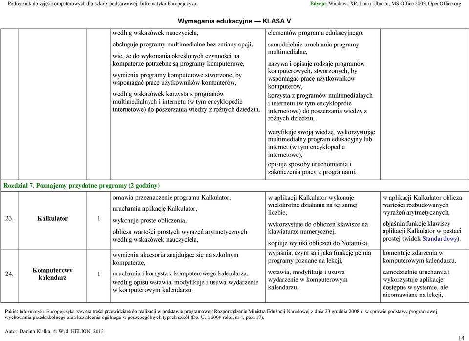 dziedzin, elementów programu edukacyjnego.