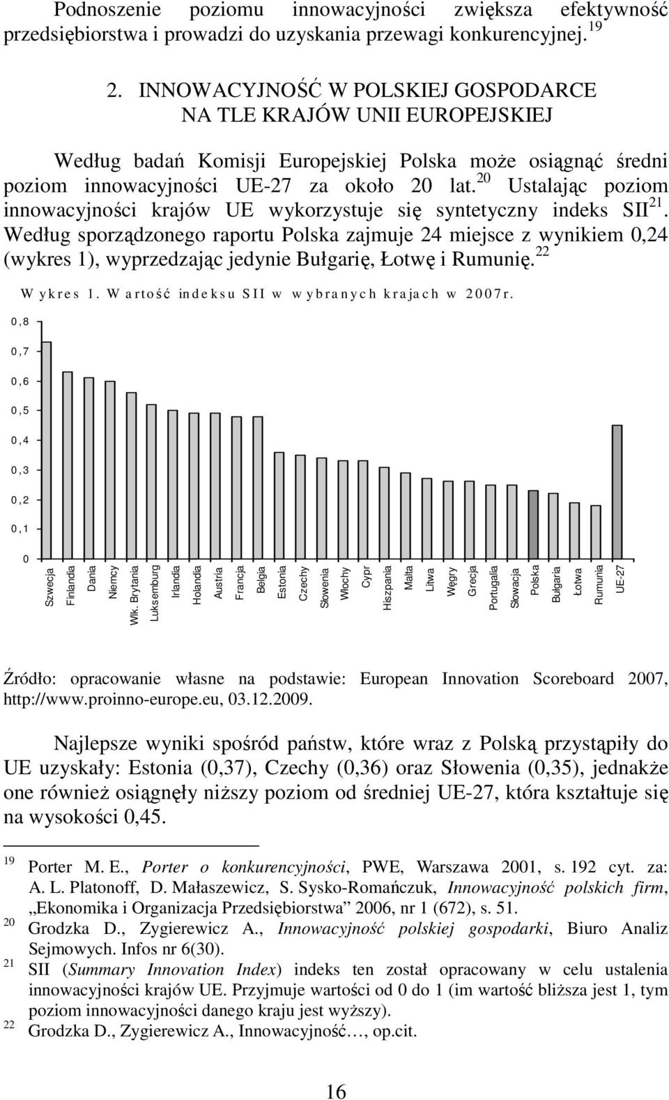 20 Ustalając poziom innowacyjności krajów UE wykorzystuje się syntetyczny indeks SII 21.