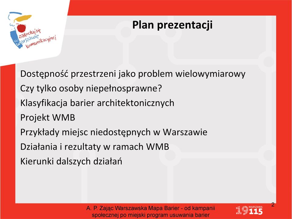 Klasyfikacja barier architektonicznych Projekt WMB Przykłady