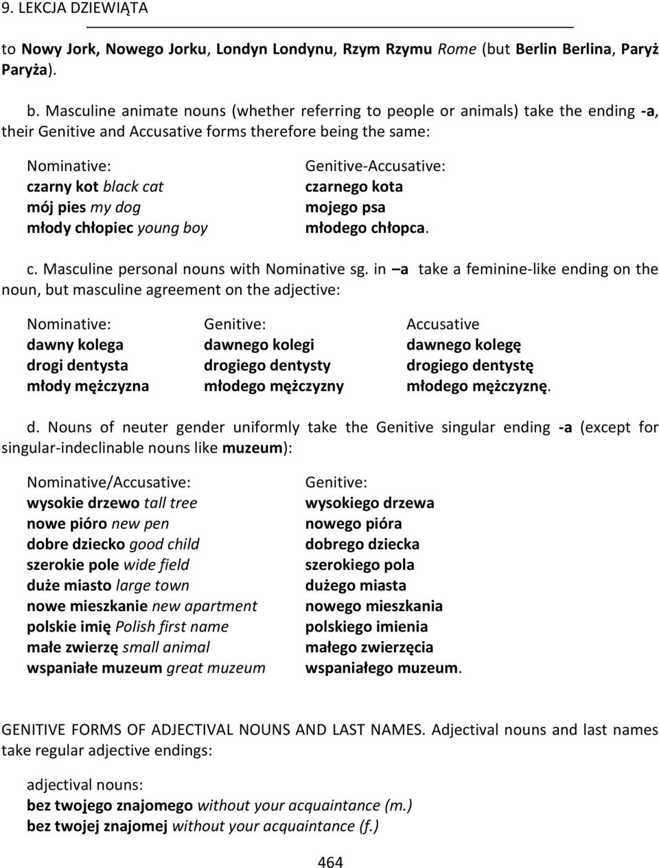 młody chłopiec young boy Genitive-Accusative: czarnego kota mojego psa młodego chłopca. c. Masculine personal nouns with Nominative sg.