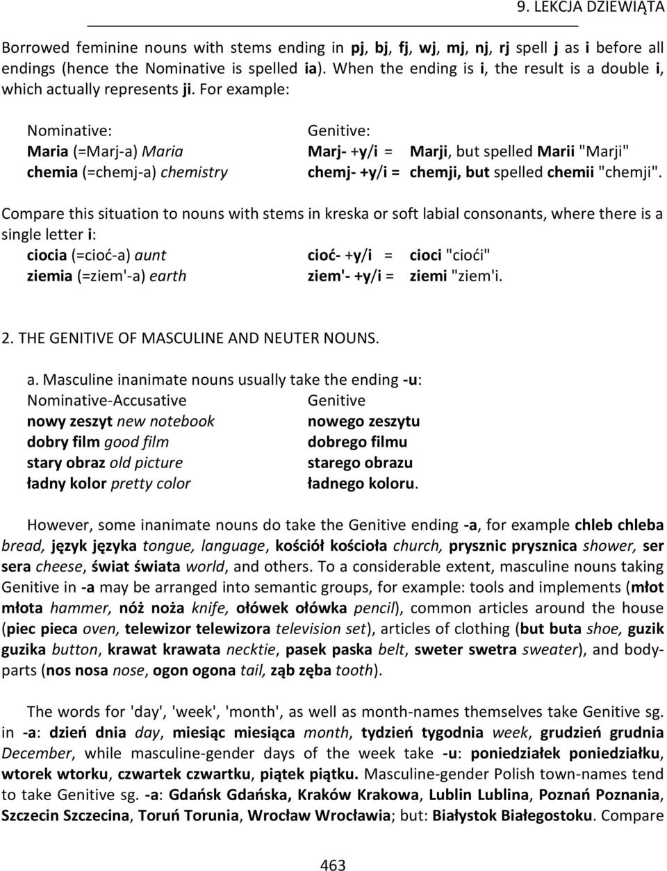 For example: Nominative: Genitive: Maria (=Marj-a) Maria Marj- +y/i = Marji, but spelled Marii "Marji" chemia (=chemj-a) chemistry chemj- +y/i = chemji, but spelled chemii "chemji".