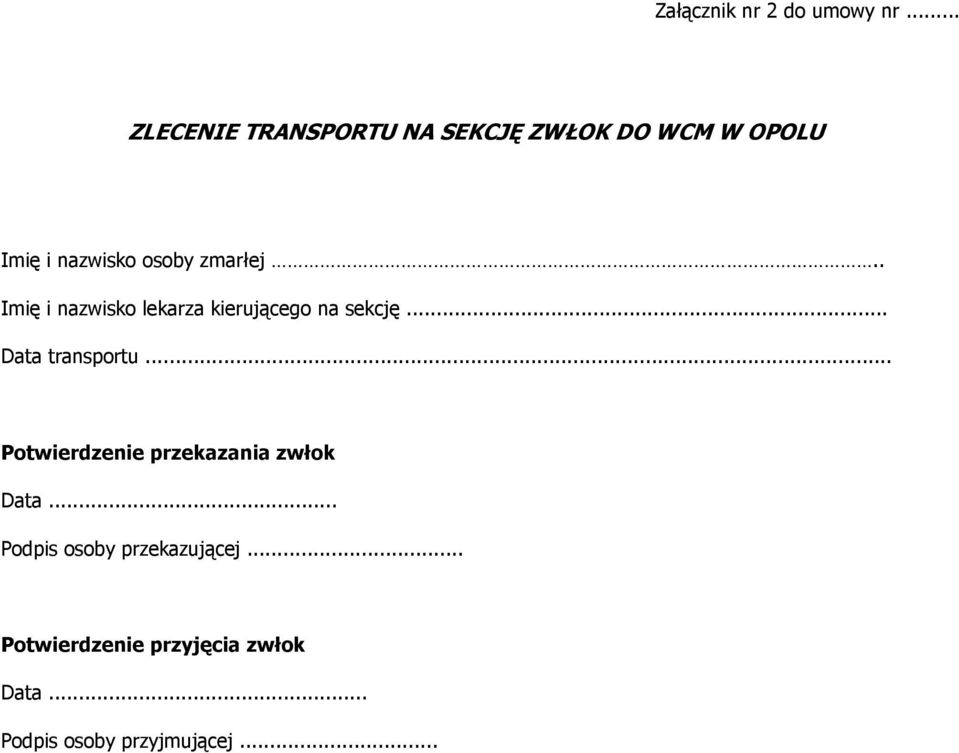 zmarłej.. Imię i nazwisko lekarza kierującego na sekcję... Data transportu.