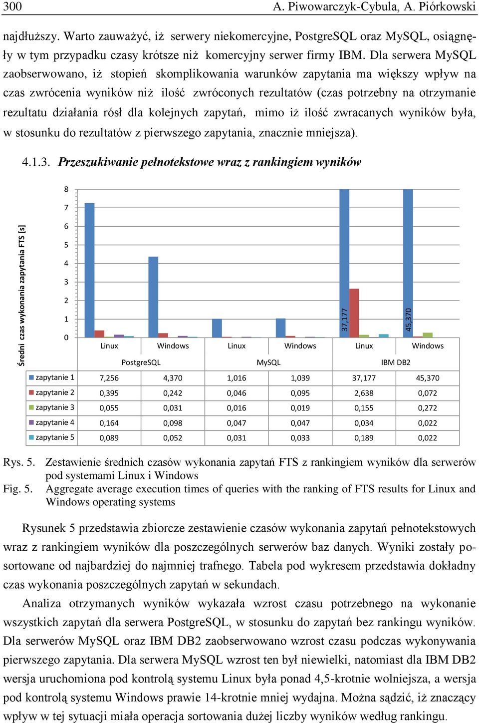 Dla serwera MySQL zaobserwowano, iż stopień skomplikowania warunków zapytania ma większy wpływ na czas zwrócenia wyników niż ilość zwróconych rezultatów (czas potrzebny na otrzymanie rezultatu