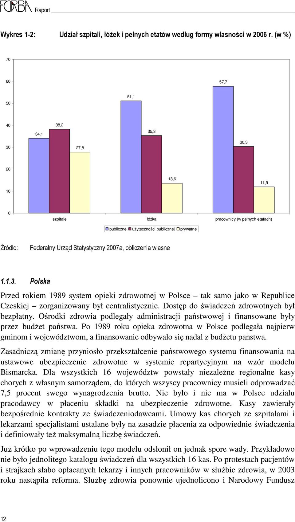 2007a, obliczenia własne 1.1.3. Polska Przed rokiem 1989 system opieki zdrowotnej w Polsce tak samo jako w Republice Czeskiej zorganizowany był centralistycznie.