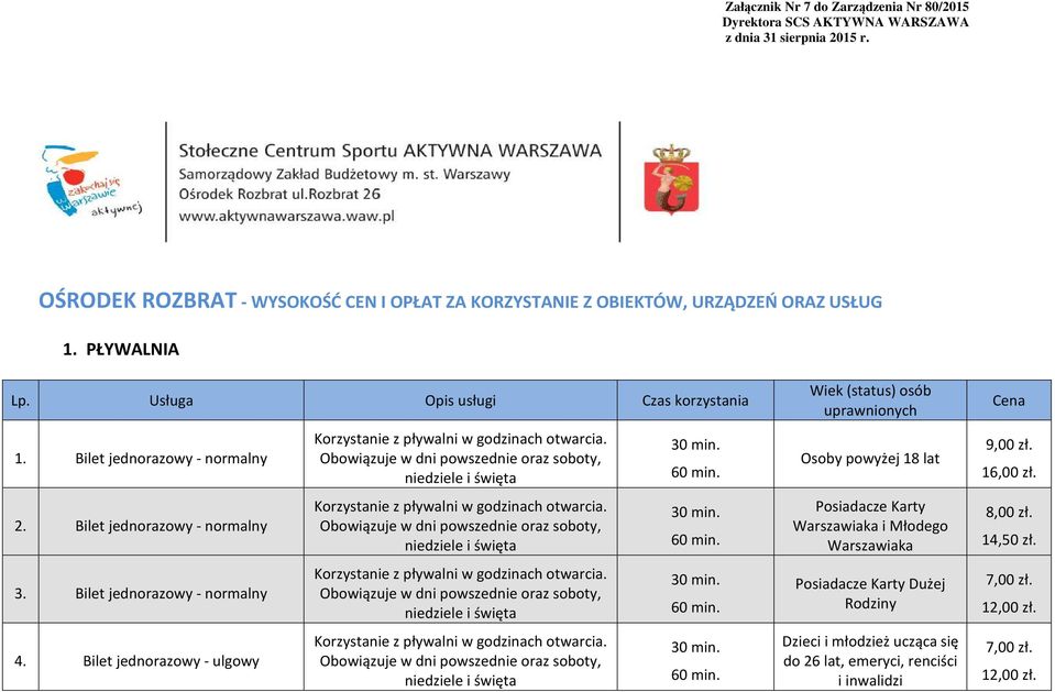 Bilet jednorazowy - ulgowy niedziele i święta niedziele i święta niedziele i święta niedziele i święta Wiek (status) osób uprawnionych