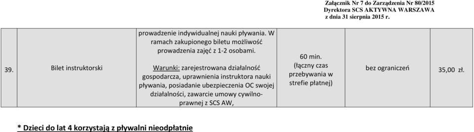 Warunki: zarejestrowana działalność gospodarcza, uprawnienia instruktora nauki pływania, posiadanie