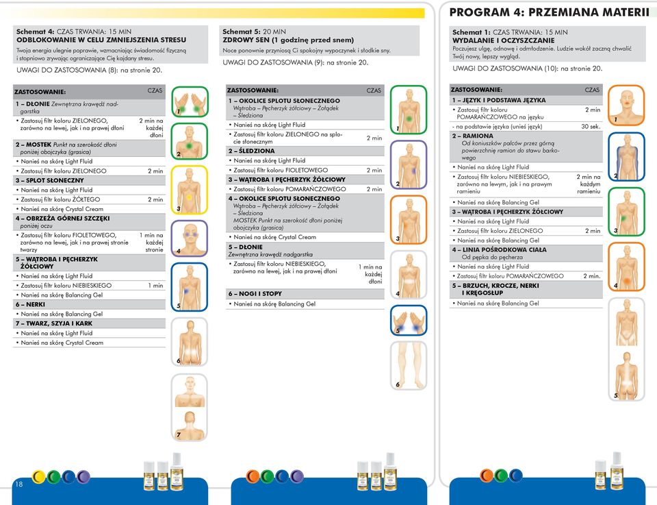 PROGRAM : PRZEMIANA MATERII Schemat : CZAS TRWANIA: MIN WYDALANIE I OCZYSZCZANIE Poczujesz ulgę, odnowę i odmłodzenie. Ludzie wokół zaczną chwalić Twój nowy, lepszy wygląd.