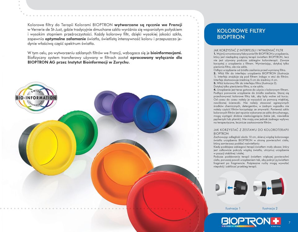 Kolorowe FILTRY BIOPTRON W tym celu, po wytworzeniu szklanych filtrów we Francji, wzbogaca się je bioinformacjami.