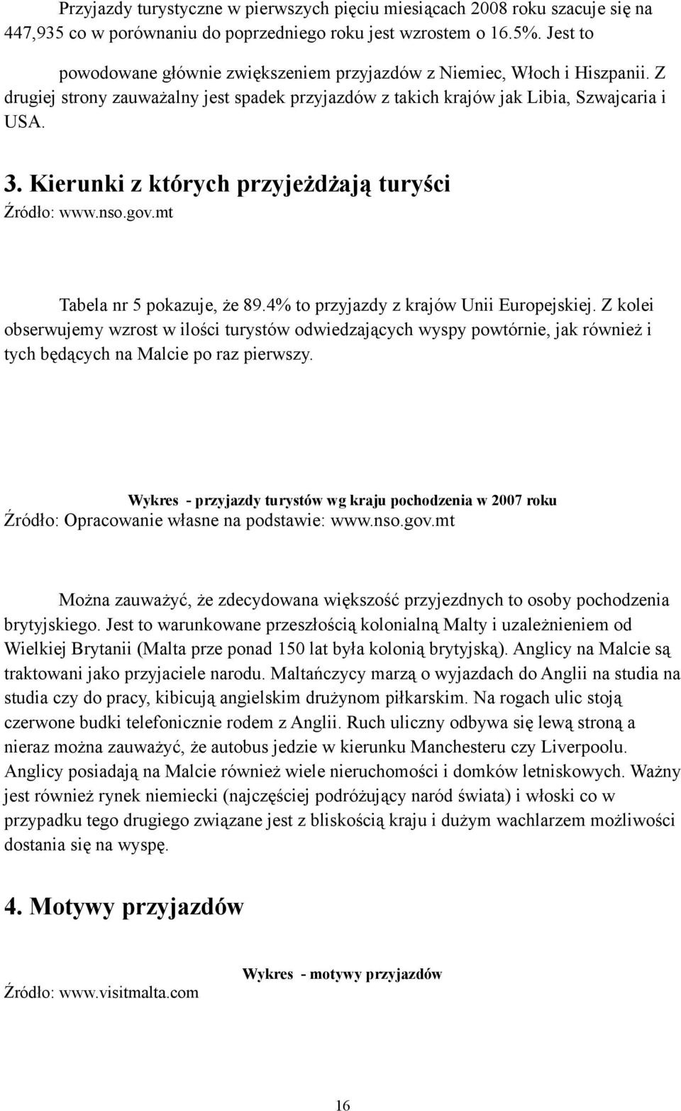 Kierunki z których przyjeżdżają turyści Źródło: www.nso.gov.mt Tabela nr 5 pokazuje, że 89.4% to przyjazdy z krajów Unii Europejskiej.