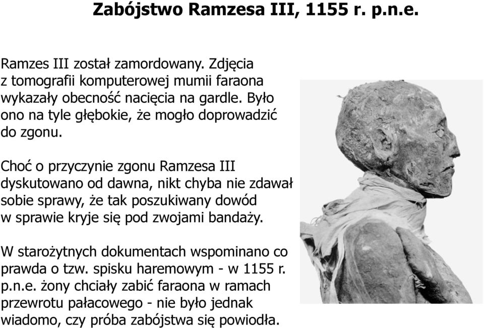 Choć o przyczynie zgonu Ramzesa III dyskutowano od dawna, nikt chyba nie zdawał sobie sprawy, że tak poszukiwany dowód w sprawie kryje się pod