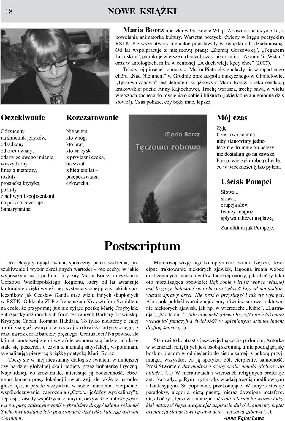 Akantu i Wstań oraz w antologiach, m.in. w cenionej A duch wieje kędy chce (2007).