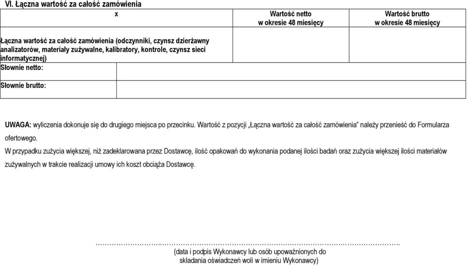 z pozycji Łączna wartość za całość zamówienia należy przenieść do Formularza ofertowego.