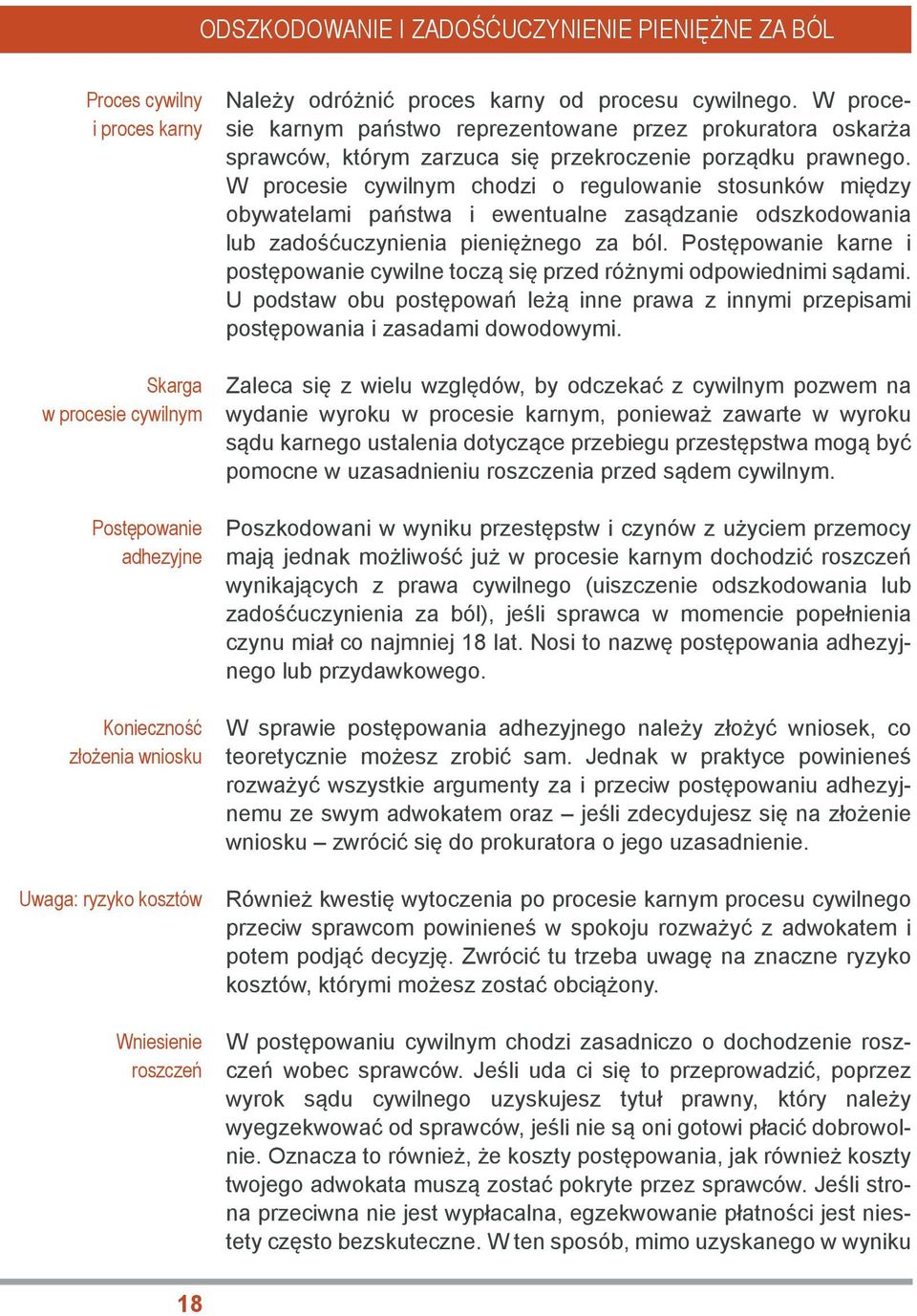 W procesie cywilnym chodzi o regulowanie stosunków między obywatelami państwa i ewentualne zasądzanie odszkodowania lub zadośćuczynienia pieniężnego za ból.