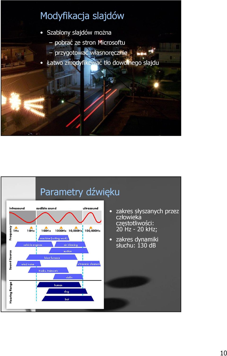 dowolnego slajdu Parametry dźwięku zakres słyszanych przez