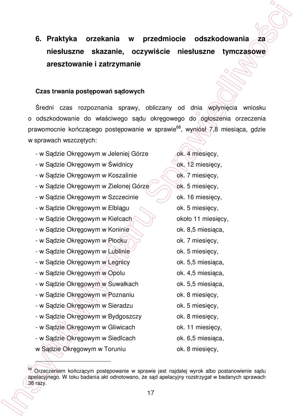 tych: - w S dzie Okr gowym w Jeleniej Górze ok. 4 miesi cy, - w S dzie Okr gowym w widnicy ok. 12 miesi cy, - w S dzie Okr gowym w Koszalinie ok. 7 miesi cy, - w S dzie Okr gowym w Zielonej Górze ok.