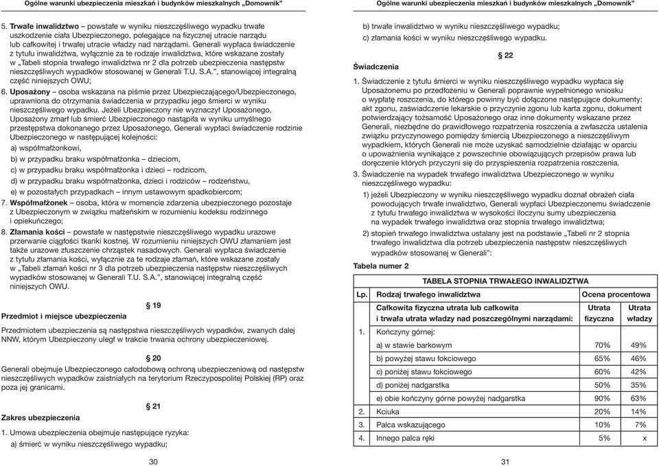 Êliwych wypadków stosowanej w Generali T.U. S.A., stanowiàcej integralnà cz Êç niniejszych OWU; 6.