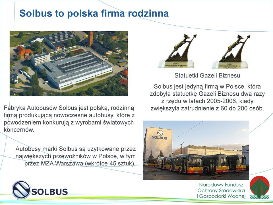 Solbus jest jedyną firmą w Polsce, która zdobyła statuetkę Gazeli Biznesu dwa razy z rzędu w latach 2005-2006, kiedy