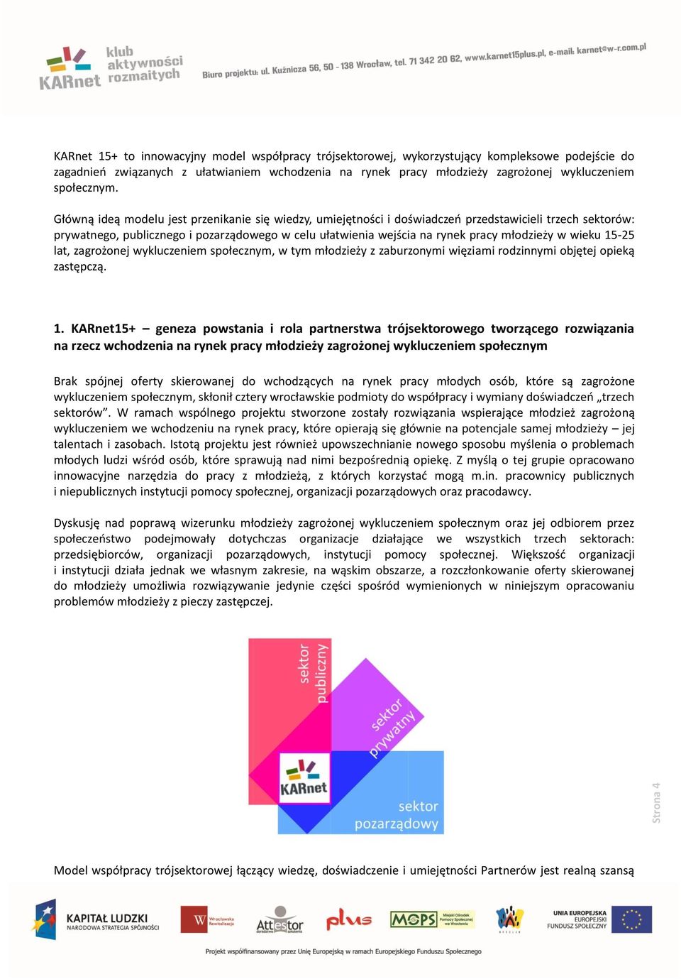 Główną ideą modelu jest przenikanie się wiedzy, umiejętności i doświadczeń przedstawicieli trzech sektorów: prywatnego, publicznego i pozarządowego w celu ułatwienia wejścia na rynek pracy młodzieży