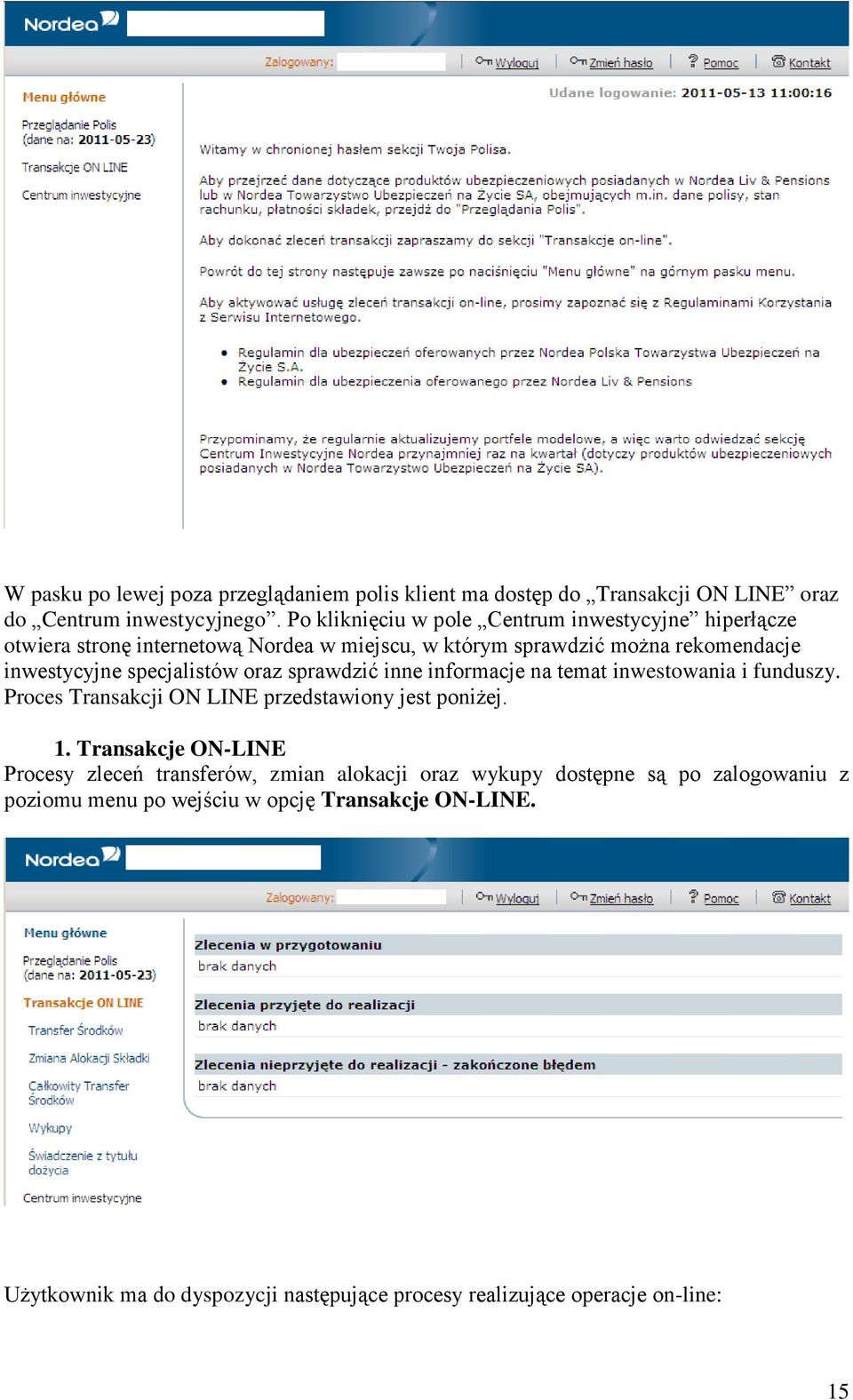 specjalistów oraz sprawdzić inne informacje na temat inwestowania i funduszy. Proces Transakcji ON LINE przedstawiony jest poniżej. 1.