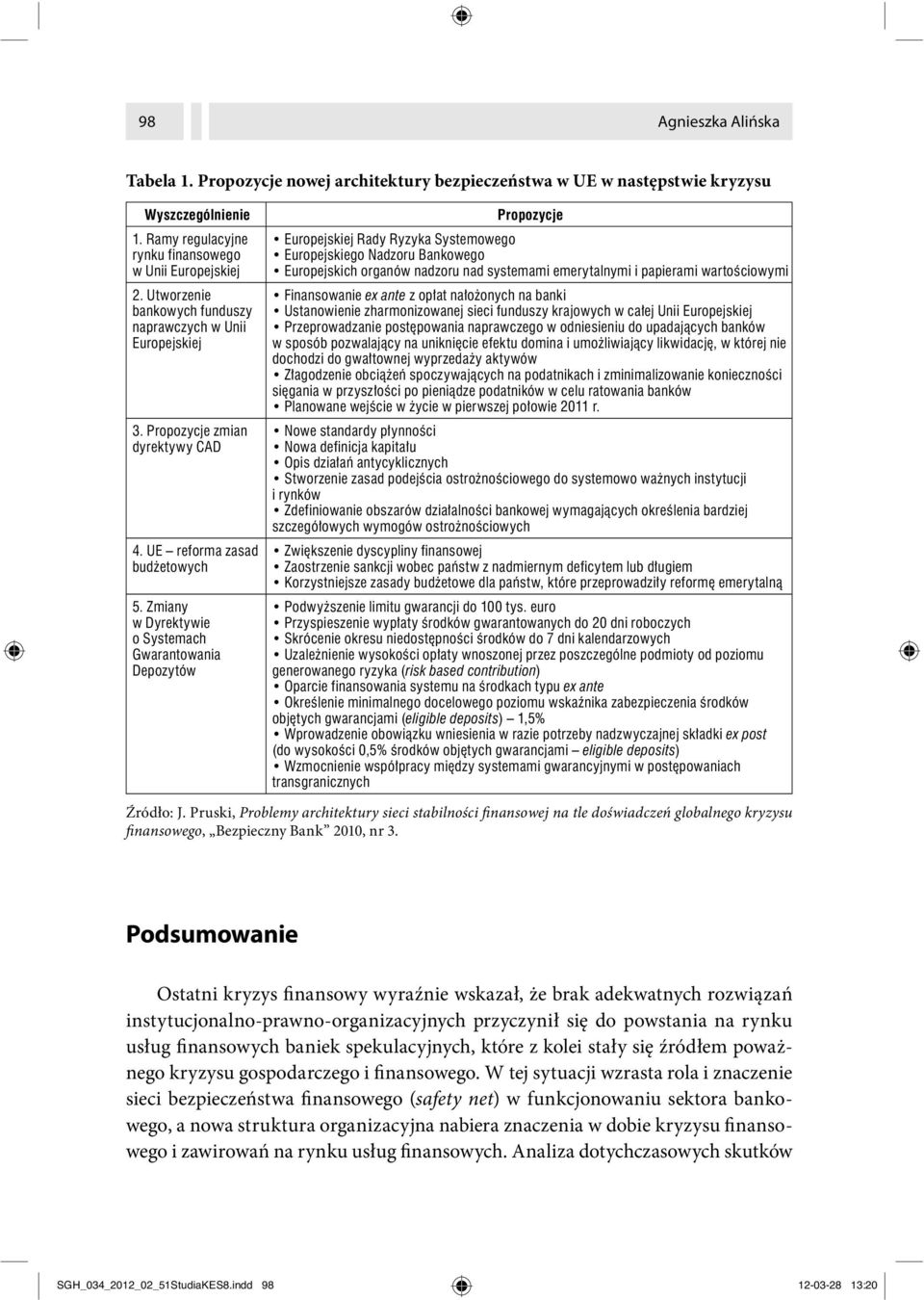 Podsumowanie Ostatni kryzys finansowy wyraźnie wskazał, że brak adekwatnych rozwiązań instytucjonalno -prawno -organizacyjnych przyczynił się do powstania na rynku usług finansowych baniek