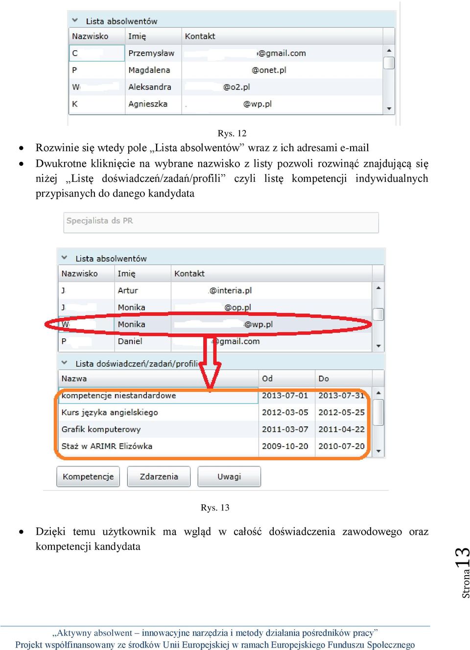 na wybrane nazwisko z listy pozwoli rozwinąć znajdującą się niżej Listę