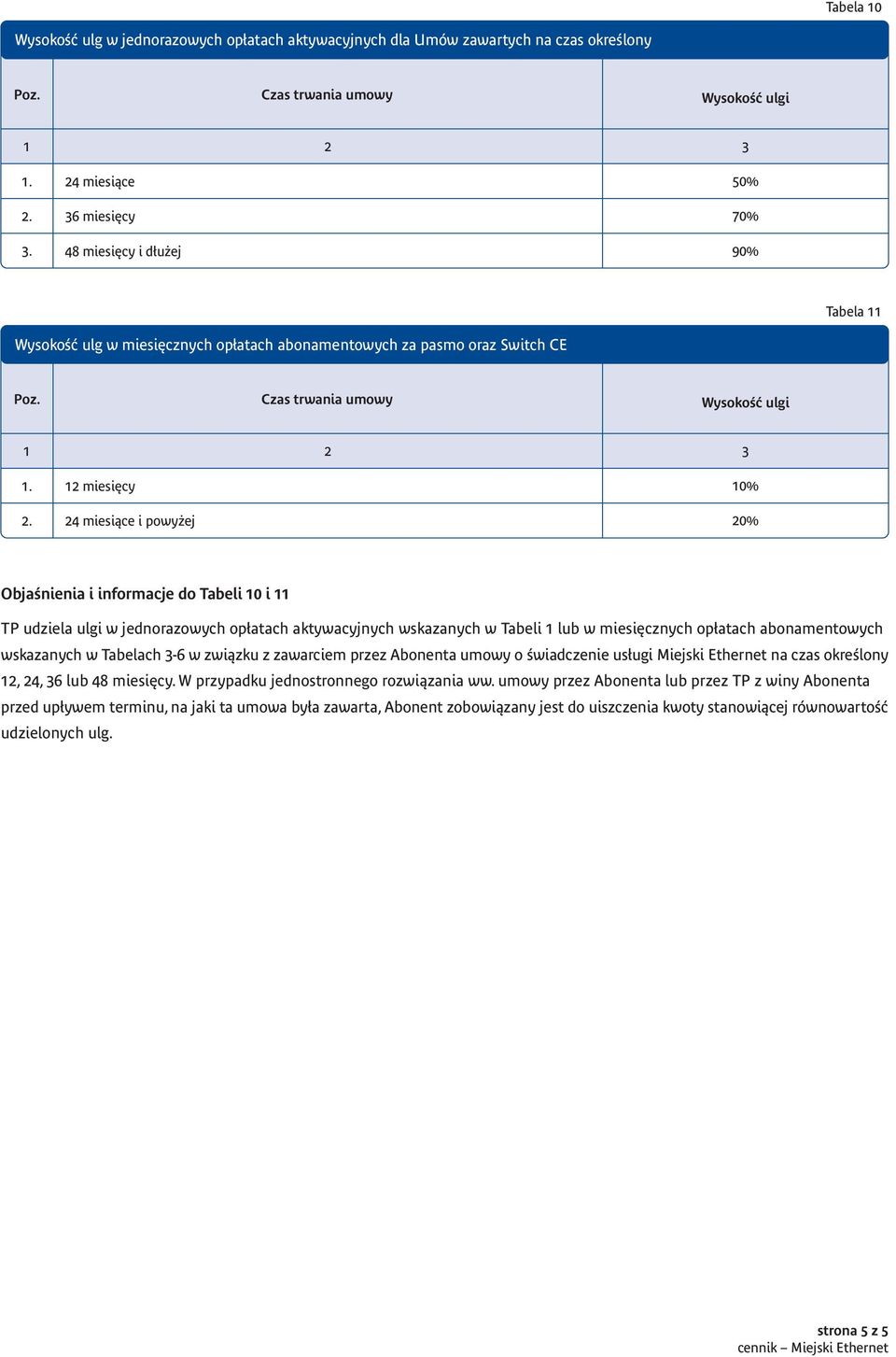 ulgi w jednorazowych op atach aktywacyjnych wskazanych w Tabeli 1 lub w miesi cznych op atach abonamentowych wskazanych w Tabelach 3-6 w zwiàzku z zawarciem przez Abonenta umowy o Êwiadczenie us ugi