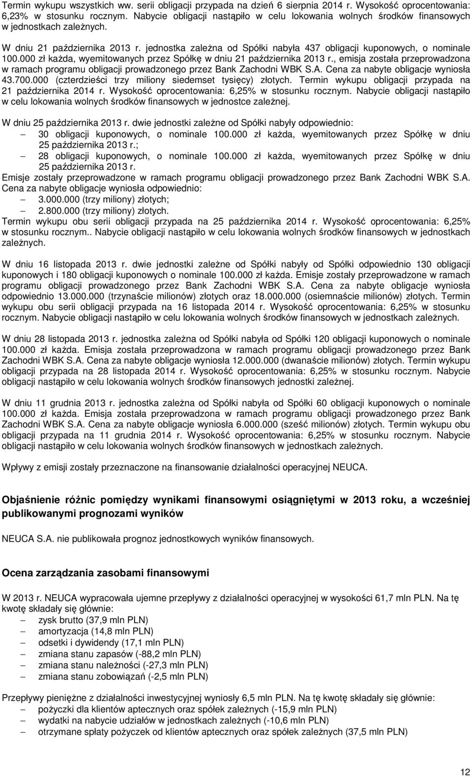 jednostka zależna od Spółki nabyła 437 obligacji kuponowych, o nominale 100.000 zł każda, wyemitowanych przez Spółkę w dniu 21 października 2013 r.