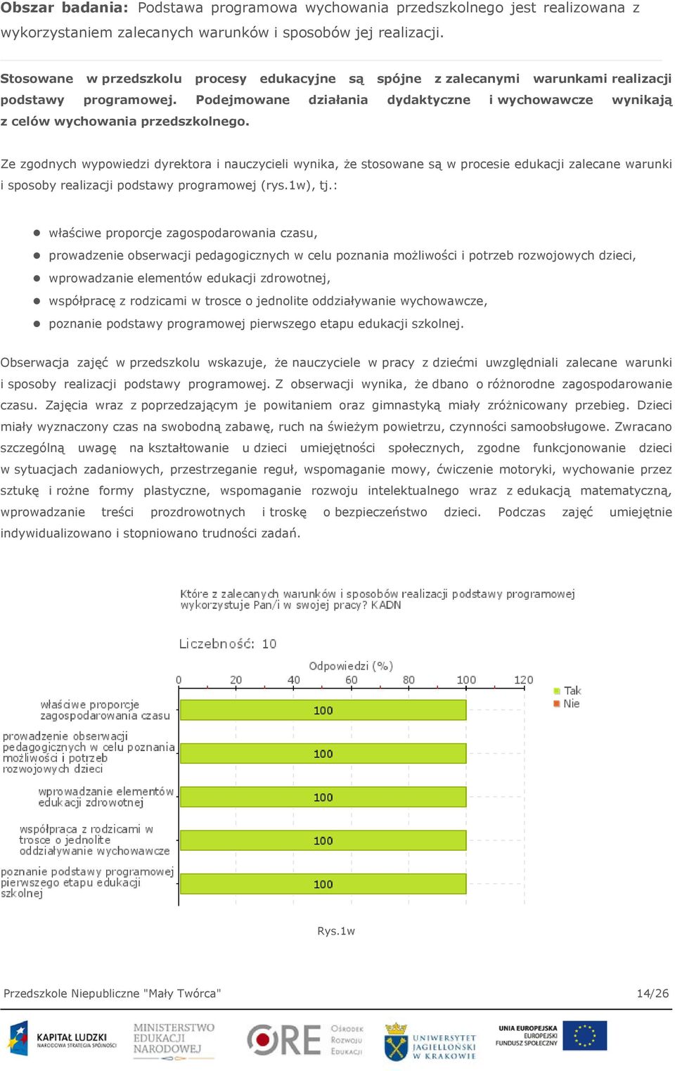 Ze zgodnych wypowiedzi dyrektora i nauczycieli wynika, że stosowane są w procesie edukacji zalecane warunki i sposoby realizacji podstawy programowej (rys.1w), tj.