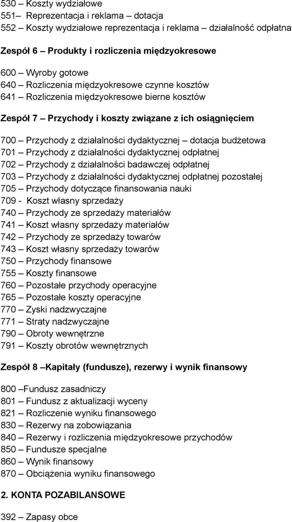 budżetowa 701 Przychody z działalności dydaktycznej odpłatnej 702 Przychody z działalności badawczej odpłatnej 703 Przychody z działalności dydaktycznej odpłatnej pozostałej 705 Przychody dotyczące